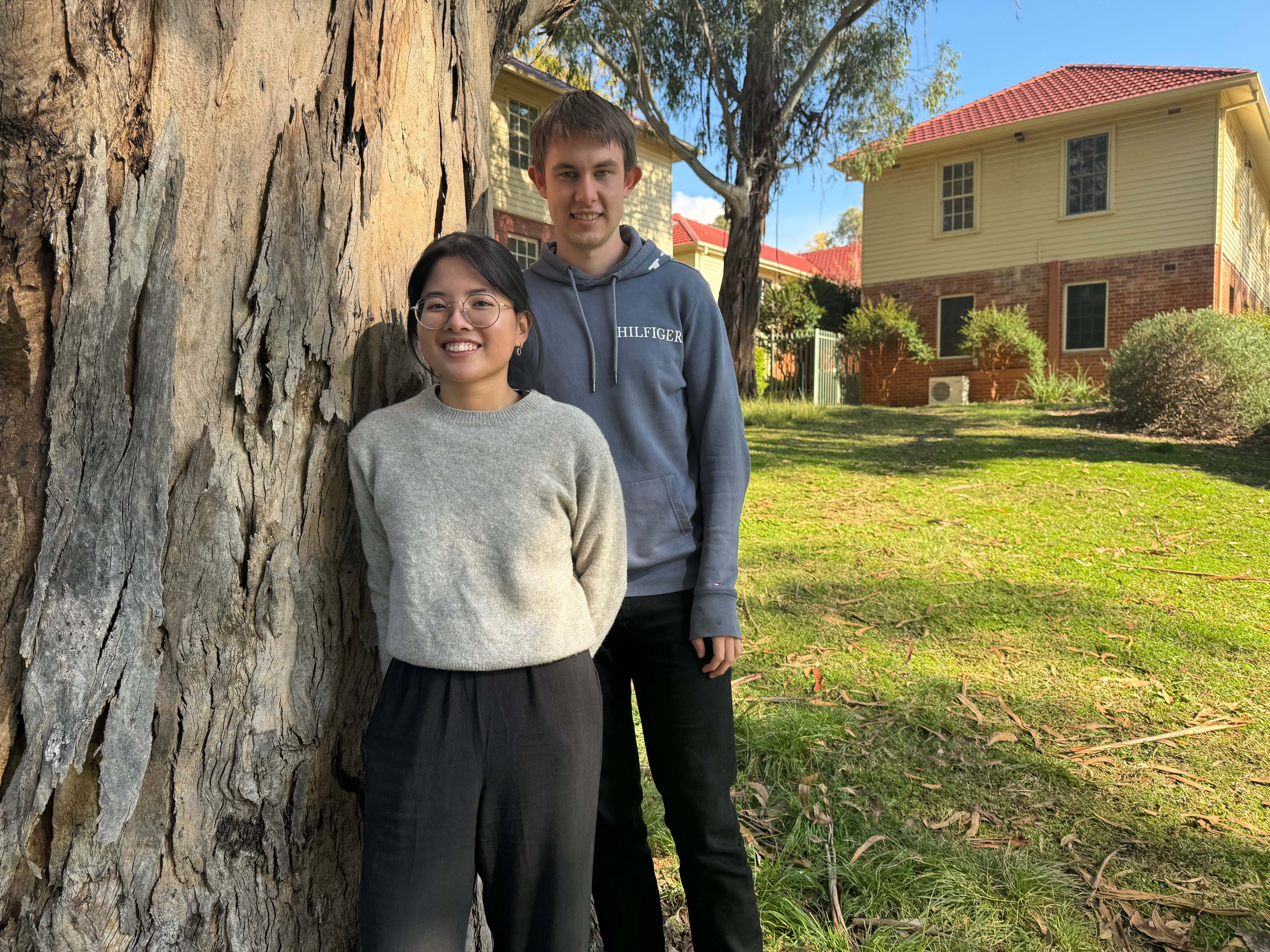 Theresia Klarissa and Tom Harrysson outside the Innovations Theatre at ANU.