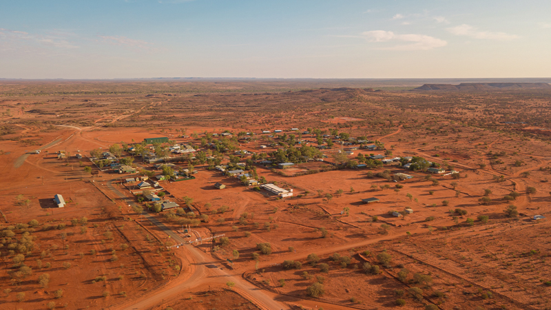 Aerial shot of a small town in rural Australia
