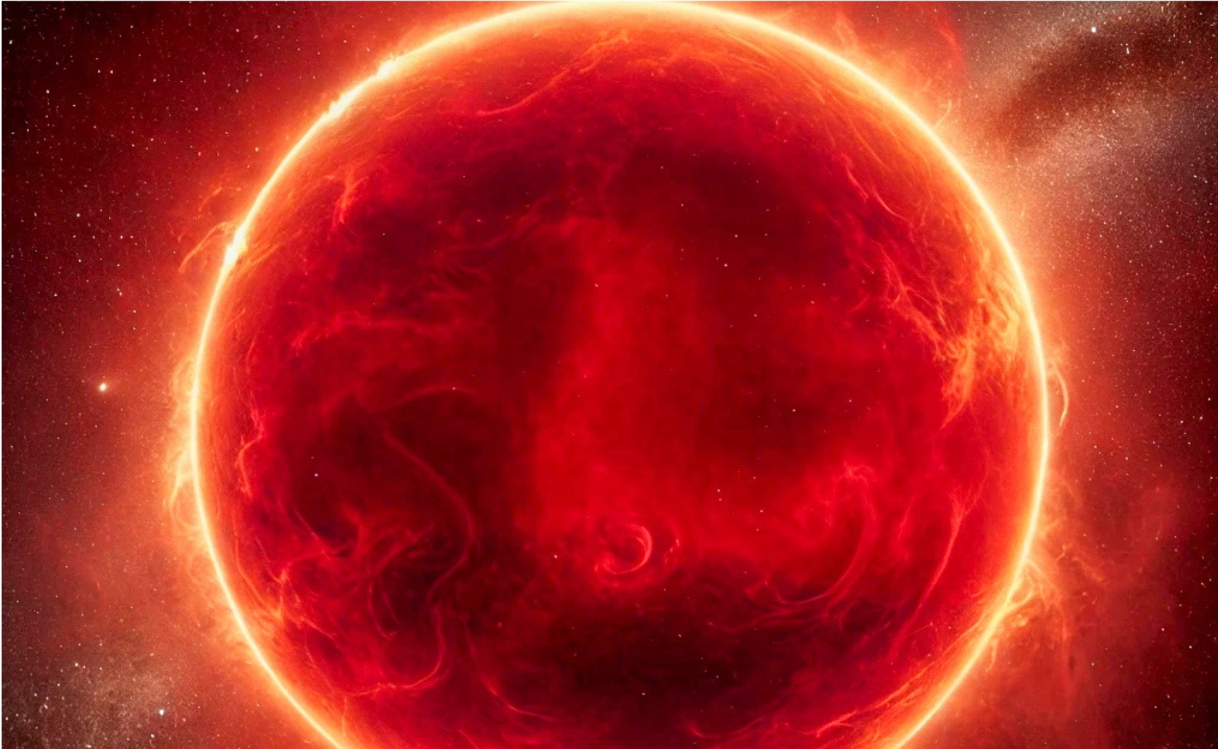 An artistic impression of a red giant star using DALL-E. Photo: Claudia Reyes/ANU Artist's impression of a red giant star