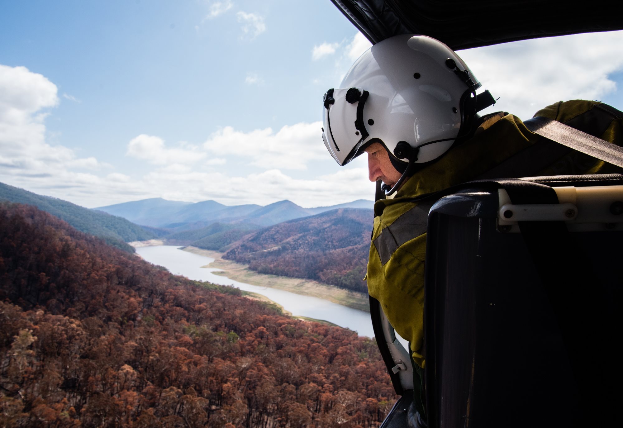 A person looking down from a helicopter