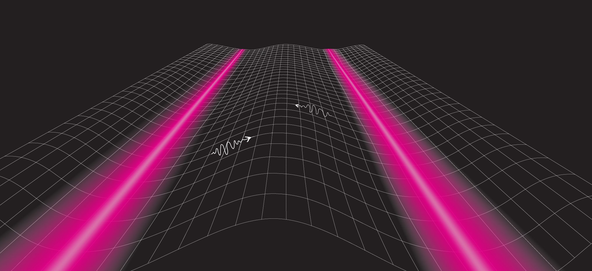 Illustration: ANU Physics Pink grid with laser lines on black background