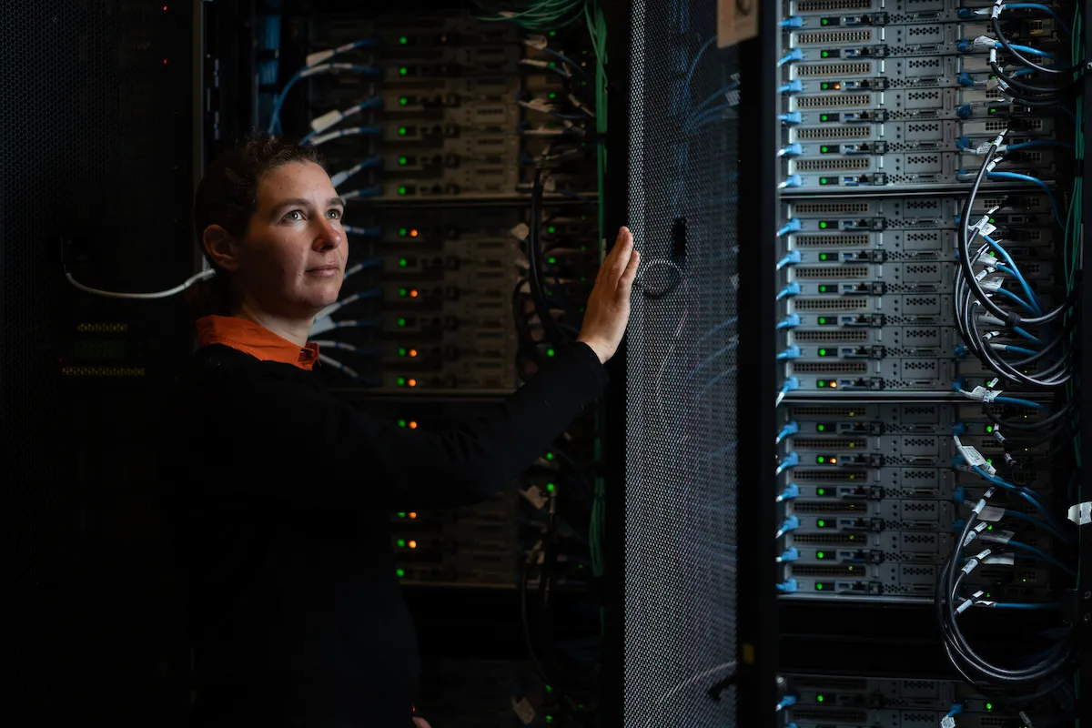 A woman with computer server