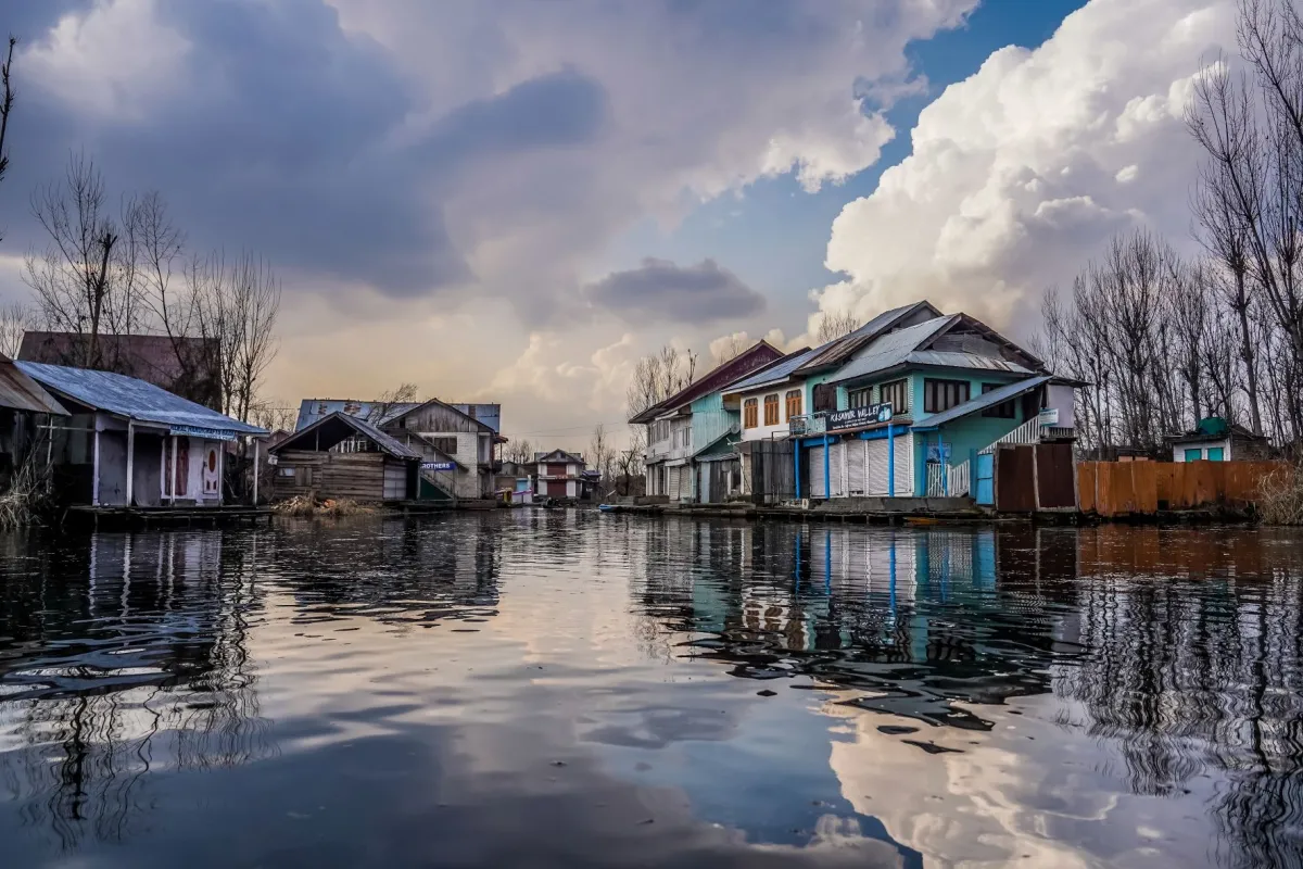 Houses on a flooded street