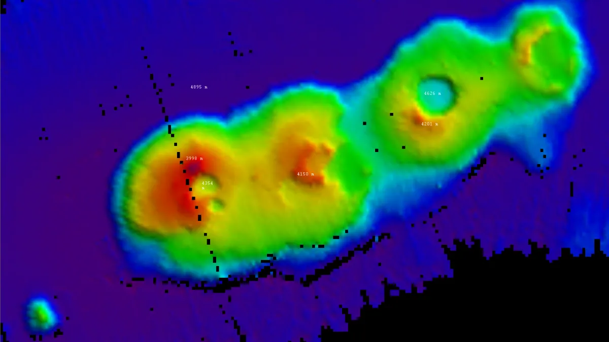3D bathymetry sonar map of the four extinct volcanoes in the cluster near Sydney