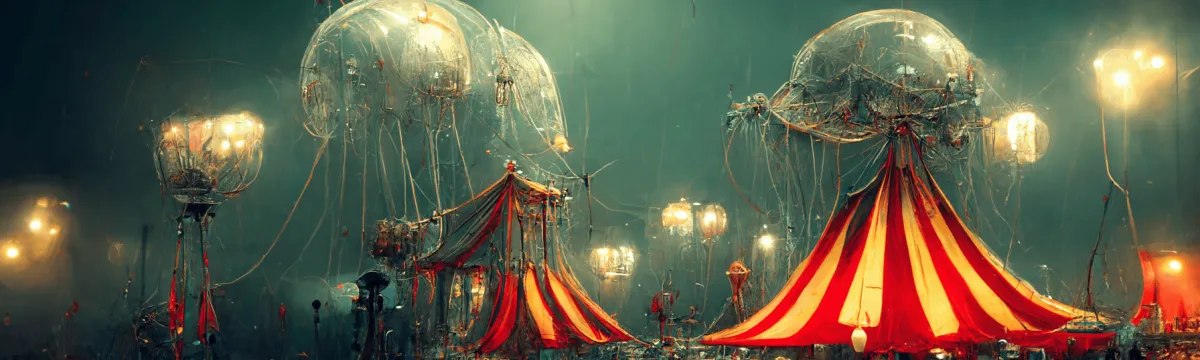 AI-generated image of jellyfish and circus tents