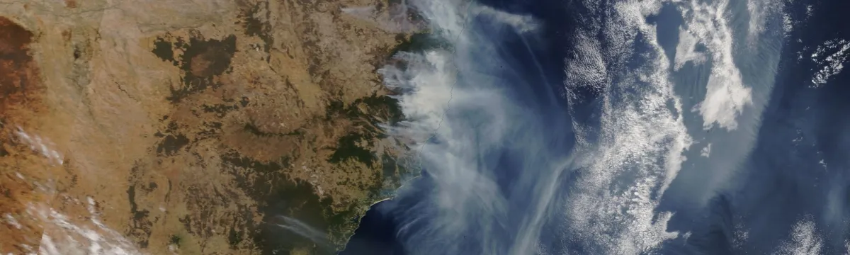 Aerial photo of smoke clouds over Australia's coastline