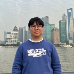 A man standing in front of the Shanghai skyline
