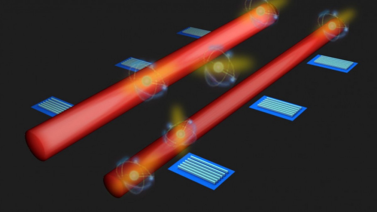 Artist's impression of a system of detectors along quantum circuits to monitor light particles. Image: Kai Wang, ANU
