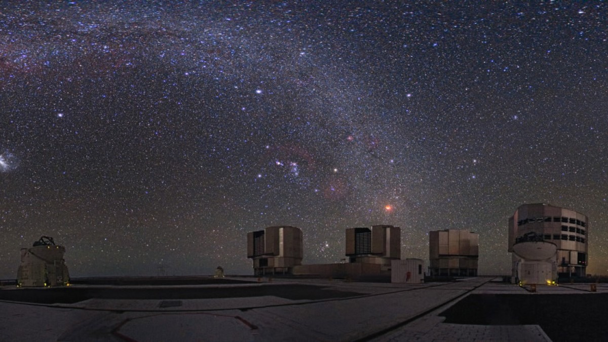 Telescopes and night sky showing Milky Way 