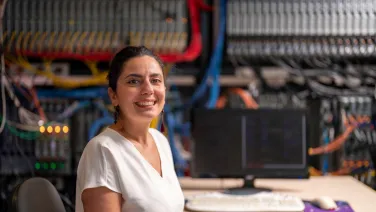Woman in lab at computer