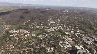 Aerial photo of ANU Canberra campus.