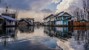 Houses on a flooded street